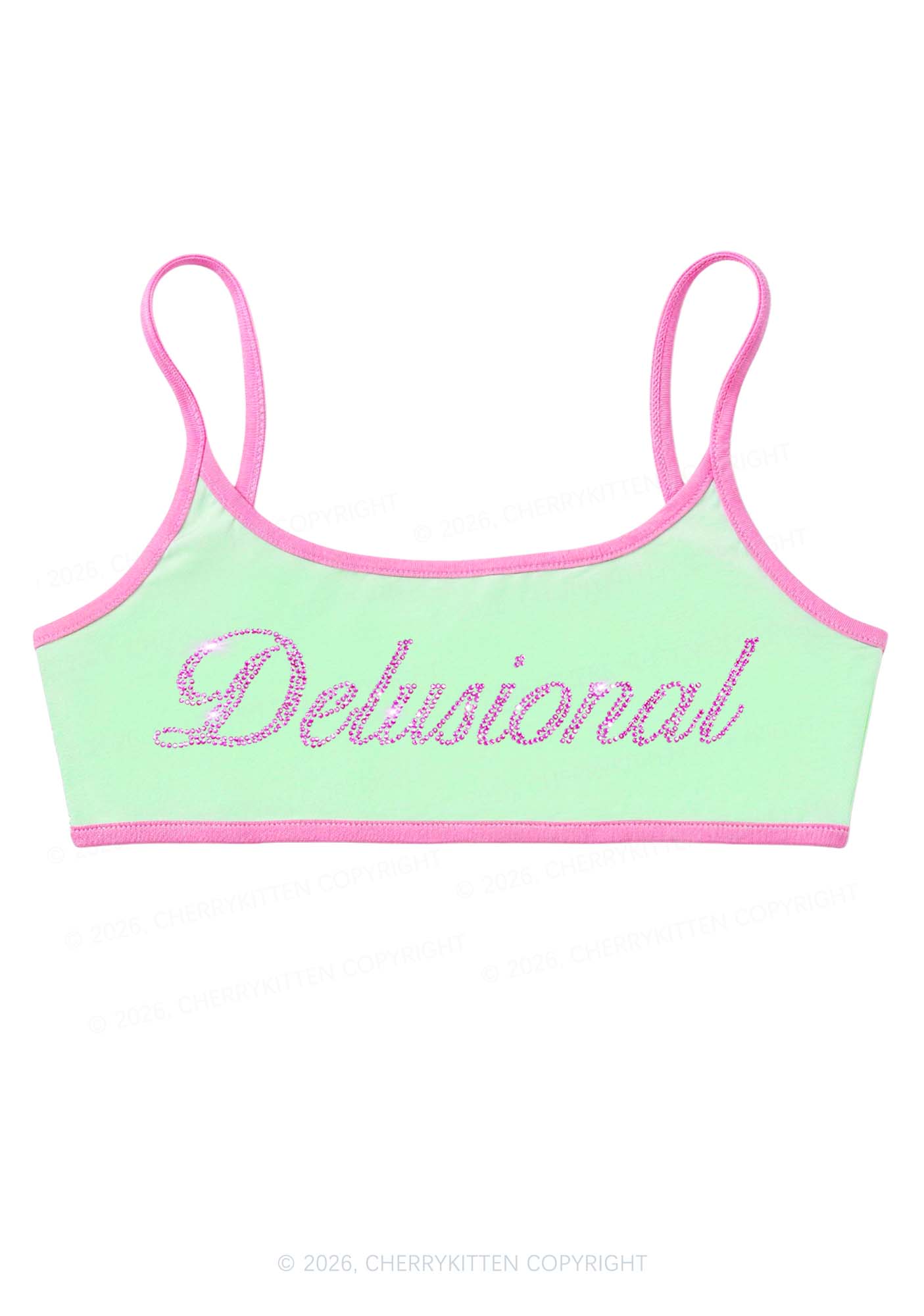 Rhinestone Delusional Y2K Super Crop Cami Cherrykitten