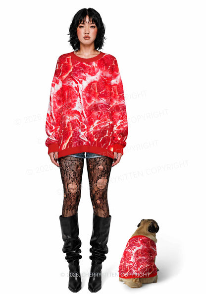 Beef Steak Texture Y2K Pet Knit Sweatshirt Cherrykitten