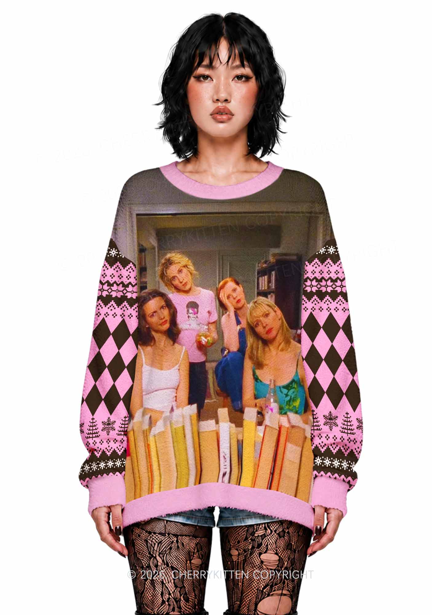 Girl Puzzled Y2K Knit Sweatshirt Cherrykitten
