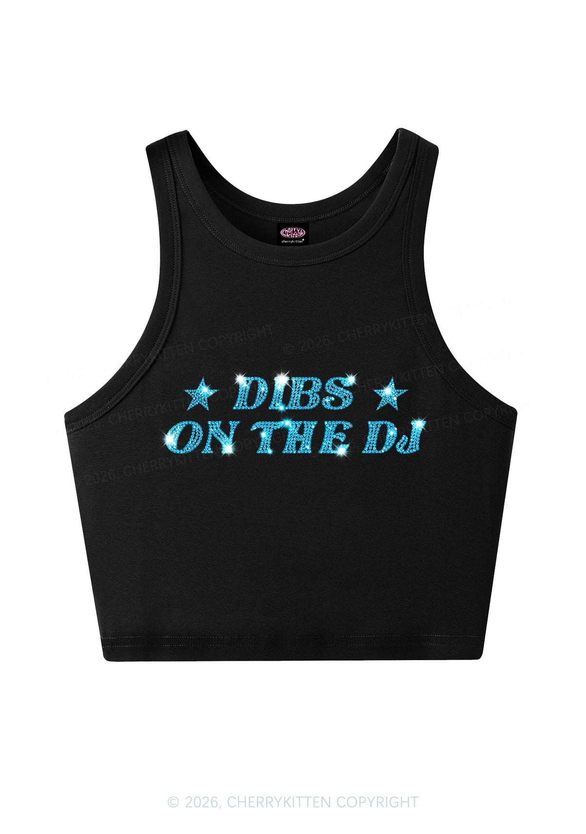 Rhinestone Dibs On The Dj Y2K Crop Tank Top Cherrykitten