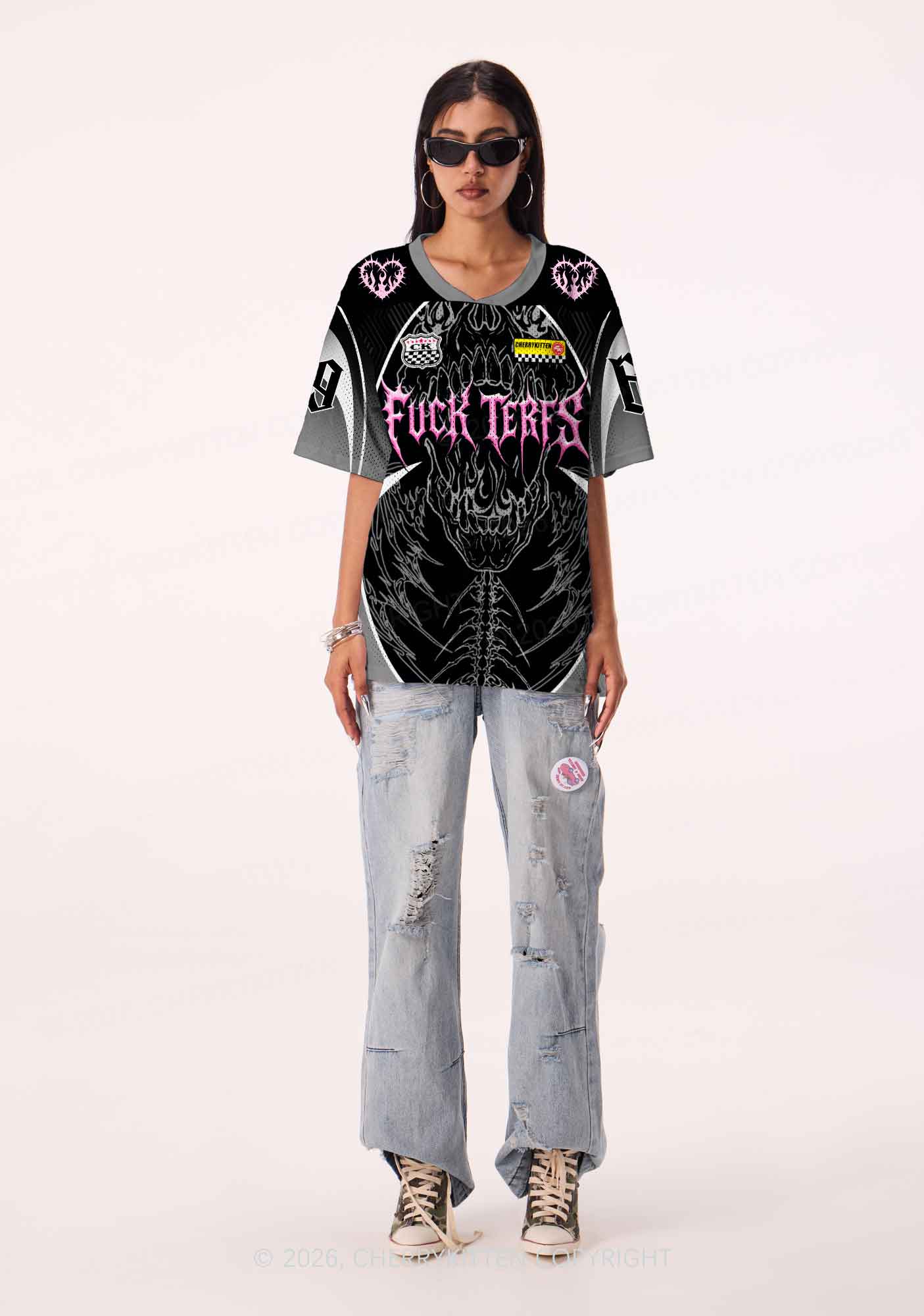 Fxxk Terfs Gothic Skull Pride Y2K Sport Jersey Shirts Cherrykitten