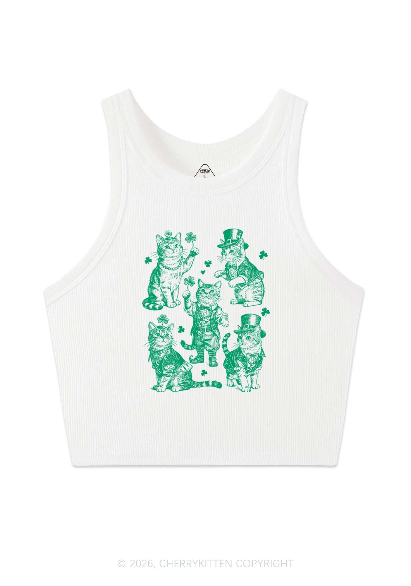 Green Lucky Cats St Patricks Y2K Crop Tank Top Cherrykitten