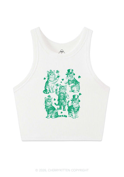 Green Lucky Cats St Patricks Y2K Crop Tank Top Cherrykitten