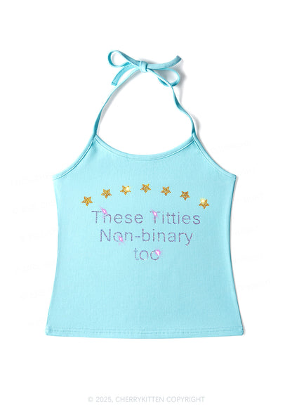 Rhinestone Txtties Nonbinary Too Y2K Halter Neck Cami Cherrykitten