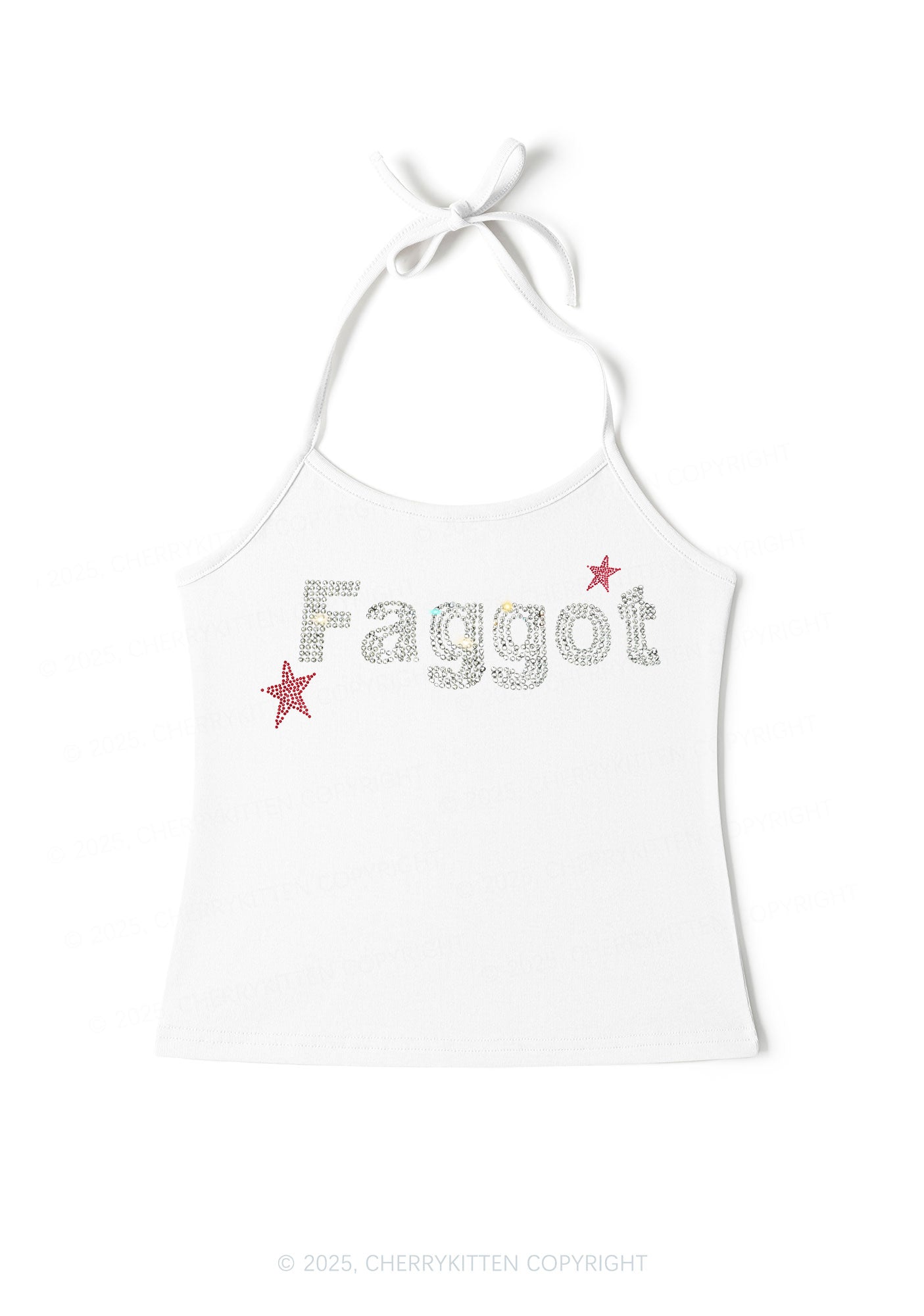 Rhinestone Faggot Pride Y2K Halter Neck Cami Cherrykitten