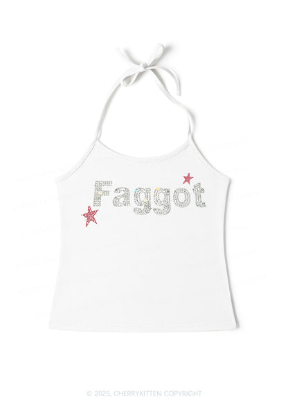 Rhinestone Faggot Pride Y2K Halter Neck Cami Cherrykitten