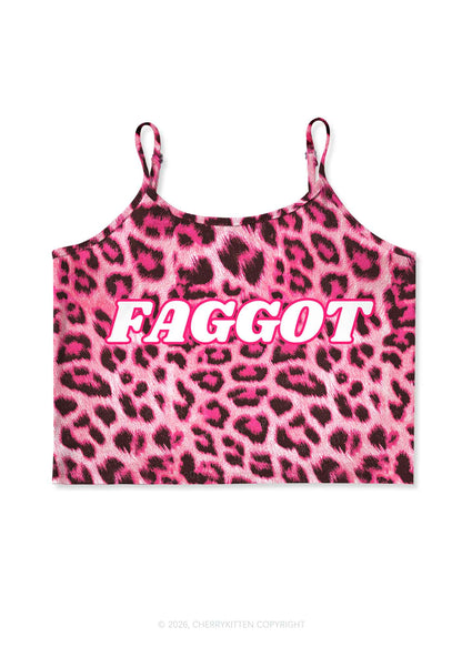 Pink Leopard Faggot Pride Y2K Print Cami Crop Top Cherrykitten
