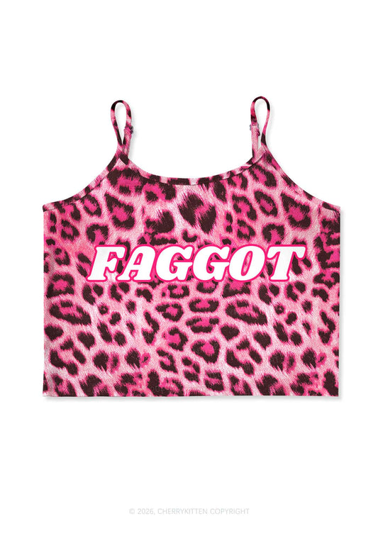 Pink Leopard Faggot Pride Y2K Print Cami Crop Top Cherrykitten
