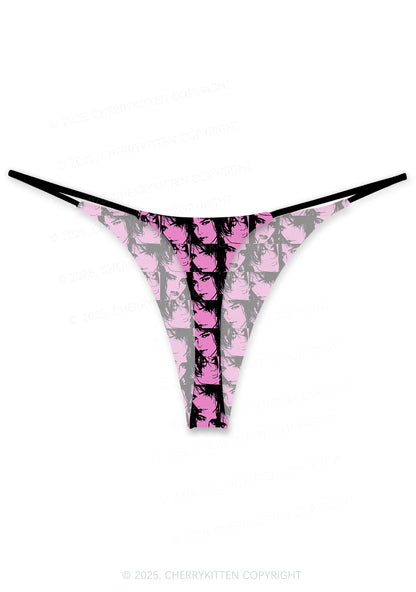 Pink Custom Portrait Valentine's Day Y2K Print Couples Thong Set Cherrykitten