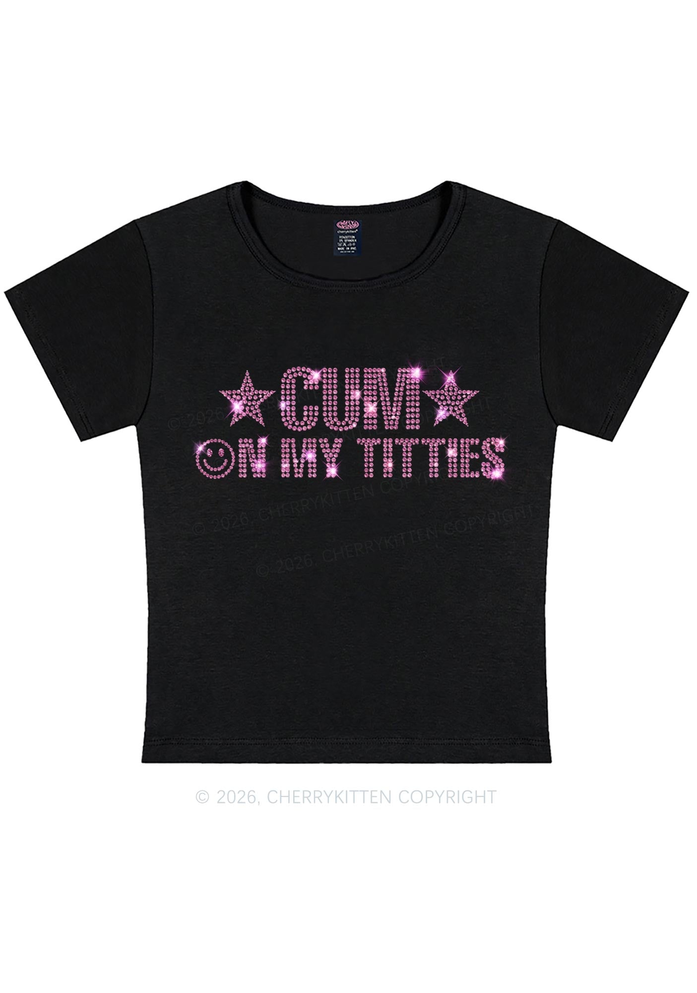 Rhinestone Cxm On My Txtties Y2K Baby Tee Cherrykitten