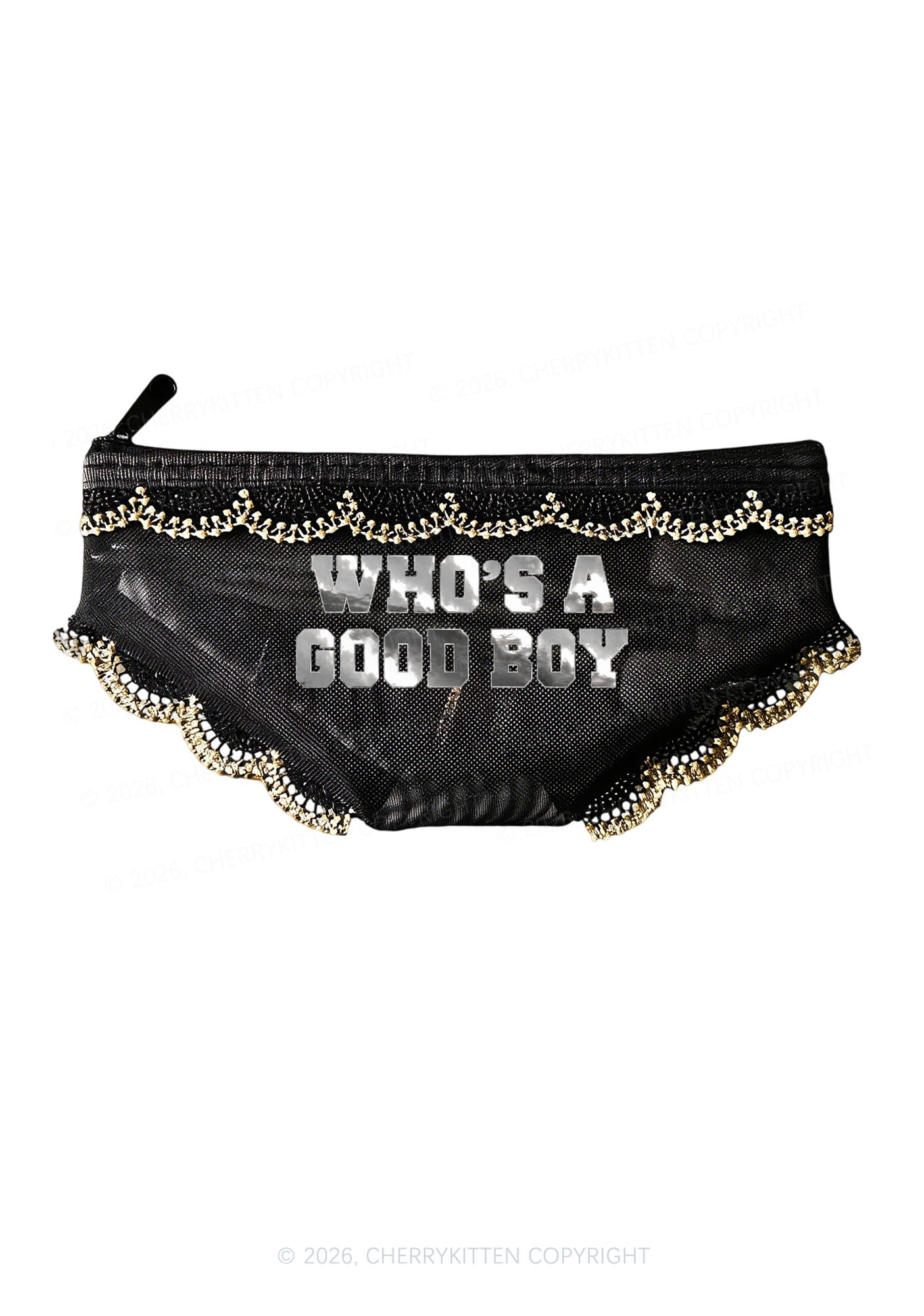 Whos A Good Boy Silver Foil Printed Y2K Briefs Shape Cosmetic Pouch Cherrykitten