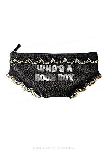 Whos A Good Boy Silver Foil Printed Y2K Briefs Shape Cosmetic Pouch Cherrykitten