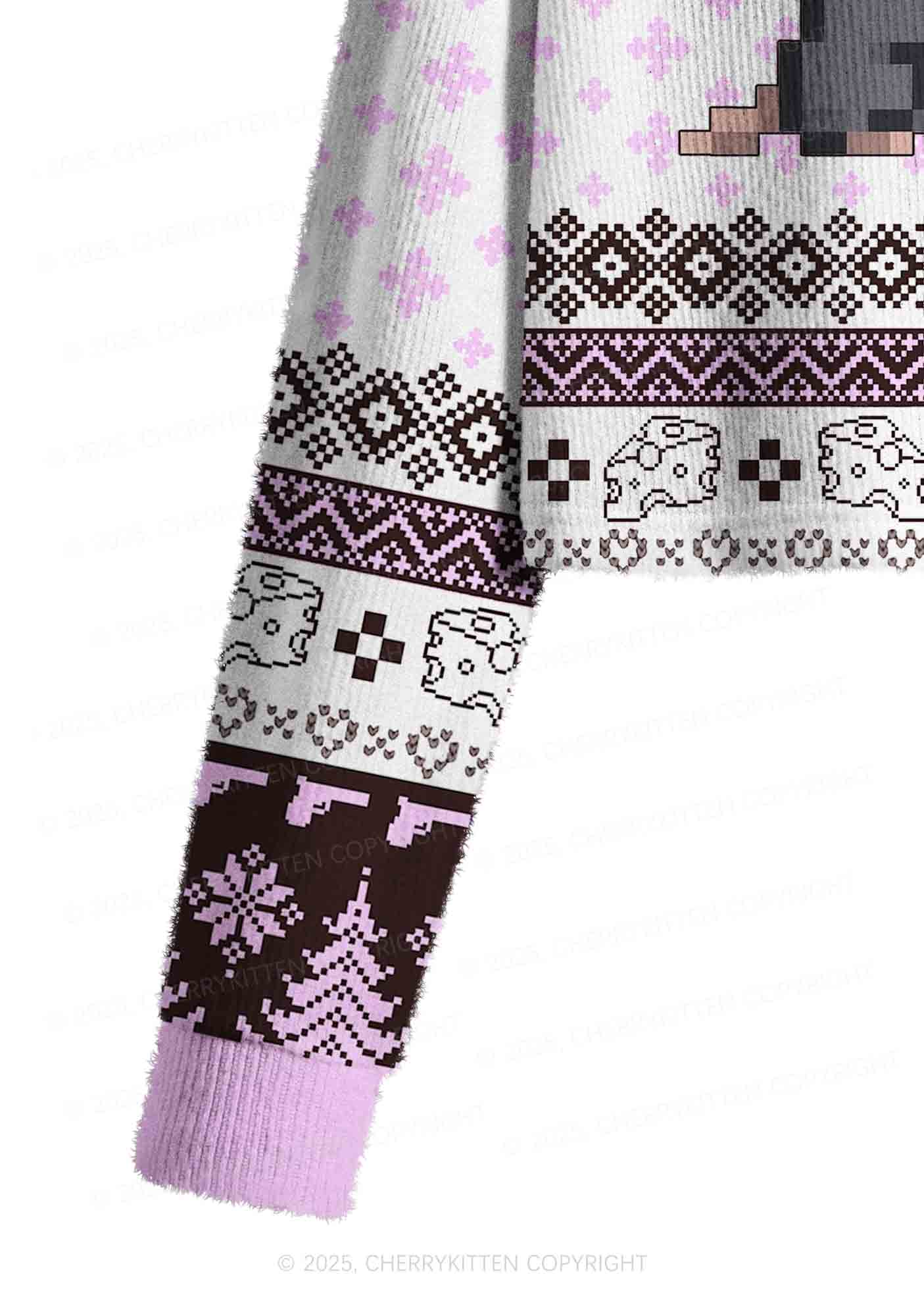 Smoking Rats Y2K Christmas Crop Knit Sweatshirt Cherrykitten