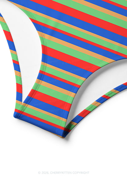 Rainbow Horizontal Stripe Y2K Print Bikini Set Cherrykitten