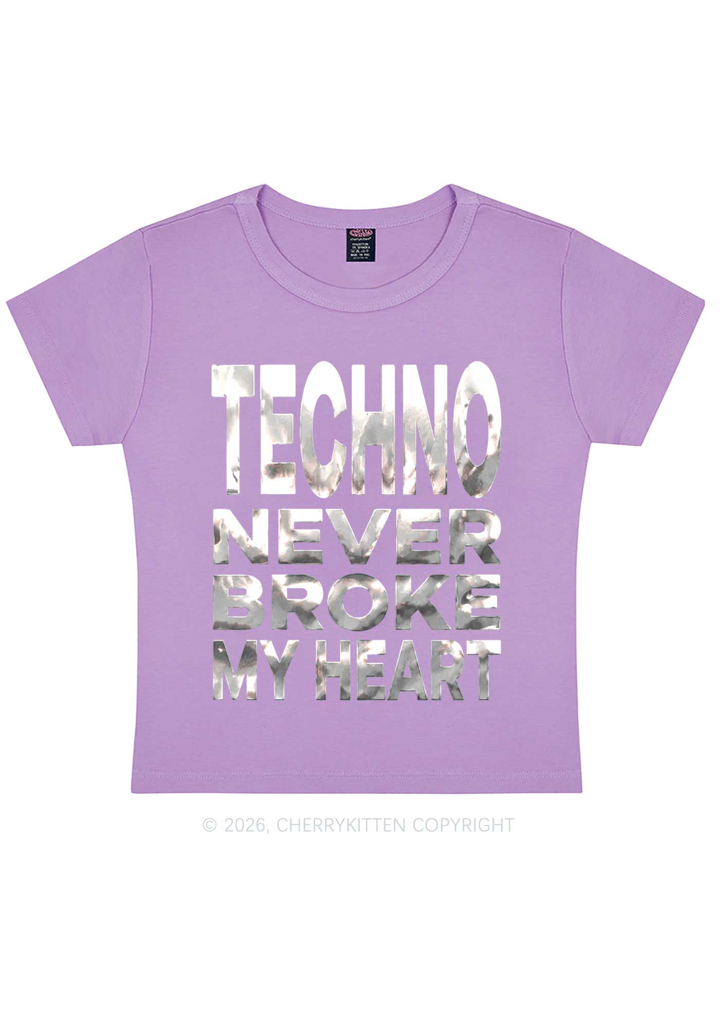Techno Broke Heart Silver Foil Printed Y2K Baby Tee Cherrykitten