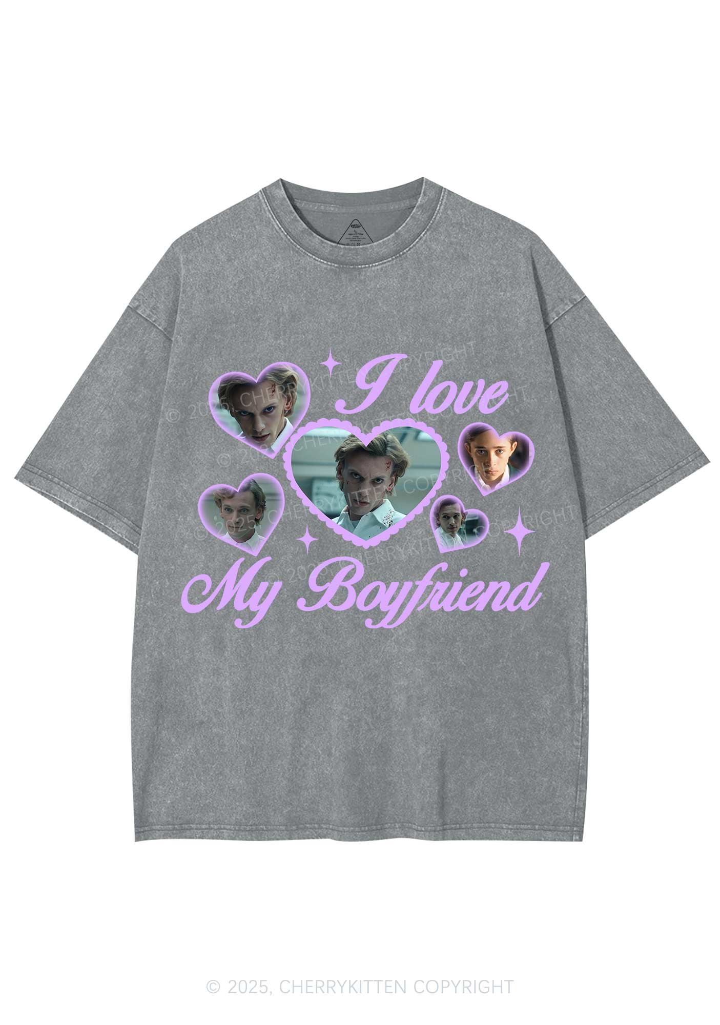 Love My Boyfriend Number One Y2K Shirts Washed Tee Cherrykitten