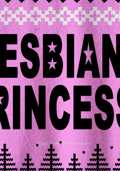 Lesbian Princess Pride Y2K Christmas Knit Sweatshirt Cherrykitten