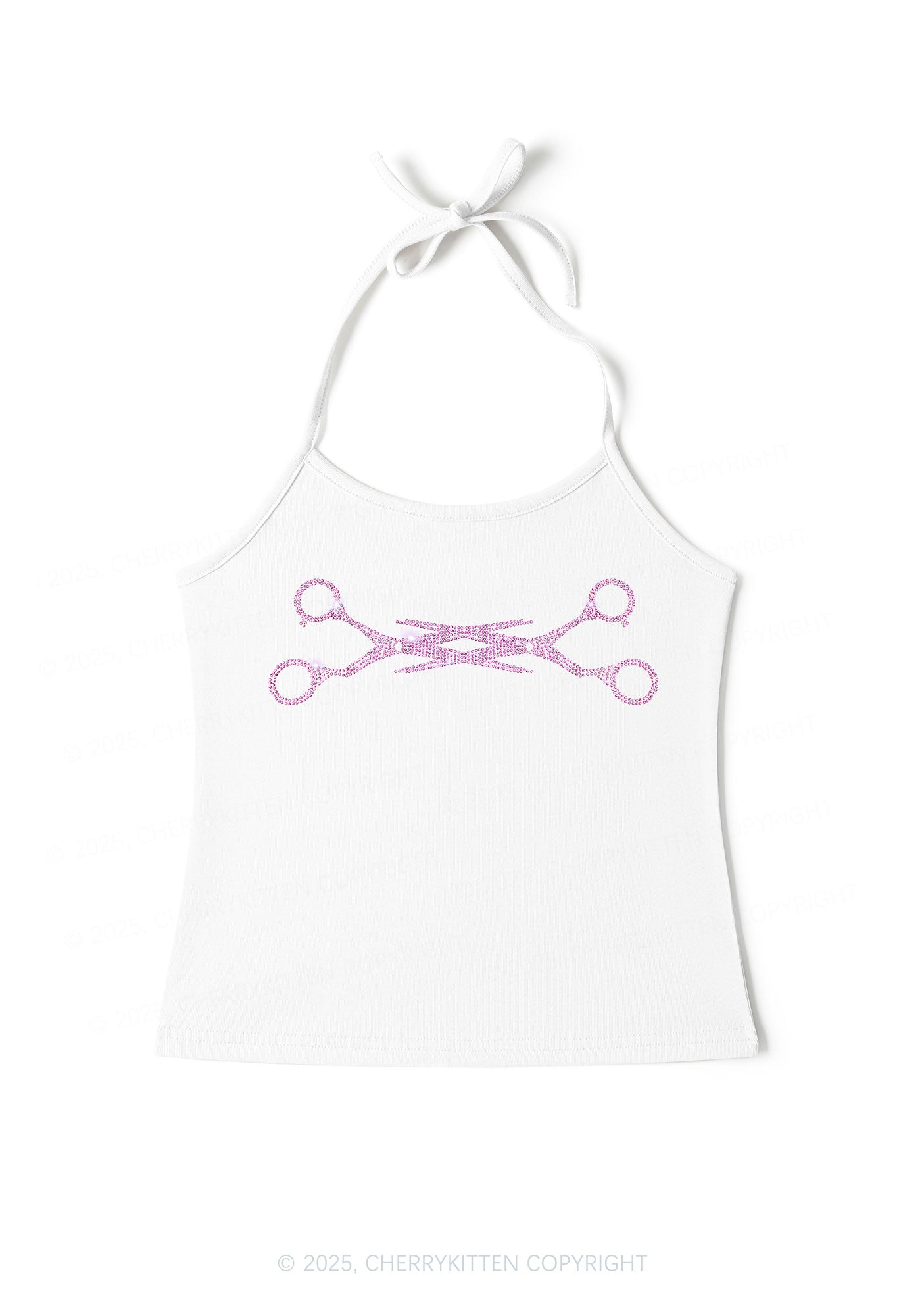 Rhinestone Pink Scissor Pride Y2K Halter Neck Cami Cherrykitten