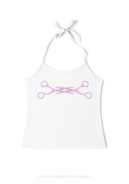 Rhinestone Pink Scissor Pride Y2K Halter Neck Cami Cherrykitten