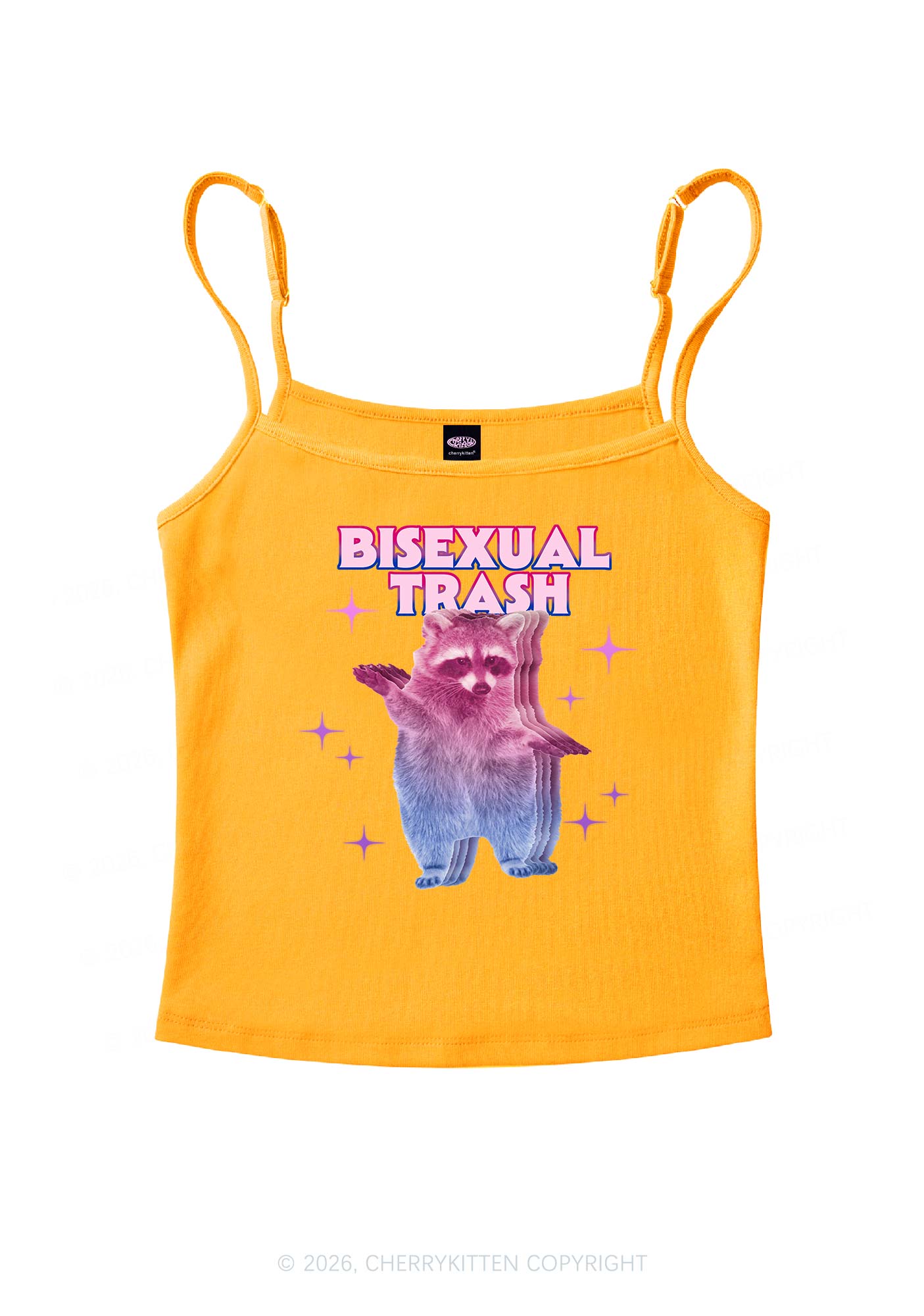 Bisexual Trash Raccoon Pride Y2K Spaghetti Strap Cami Cherrykitten