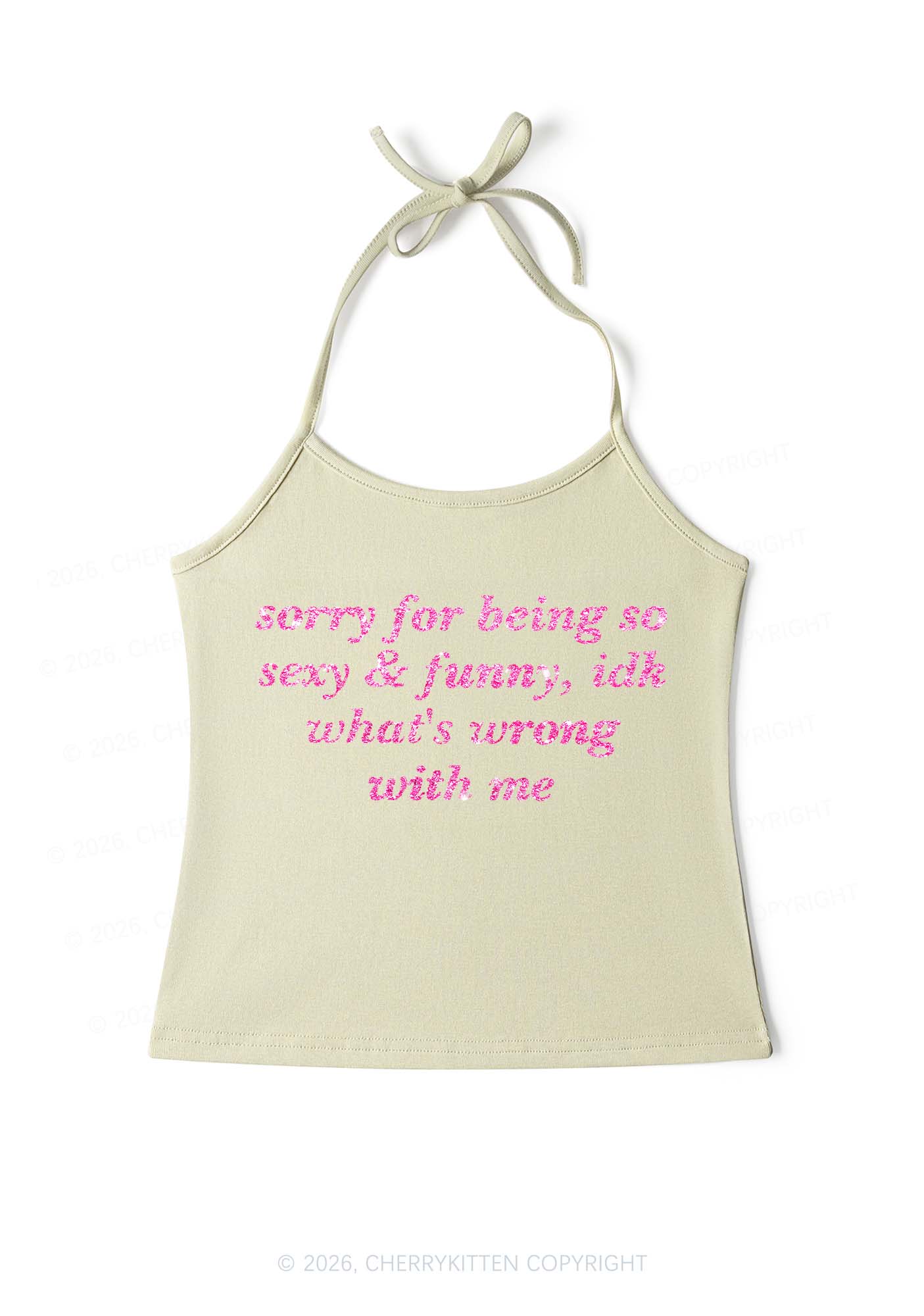 Glitter Sorry For Being So Funny Y2K Halter Neck Cami Cherrykitten