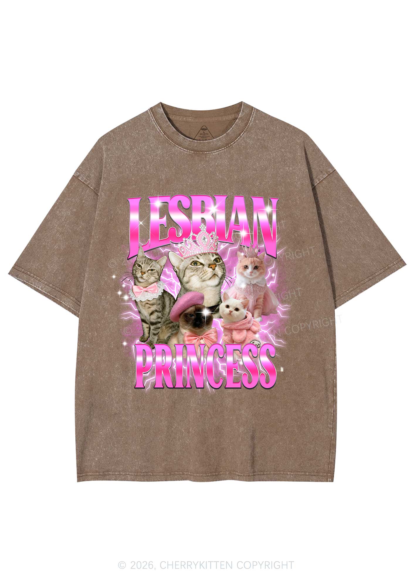 Lesbian Princess Cats Y2K Shirts Washed Tee Cherrykitten