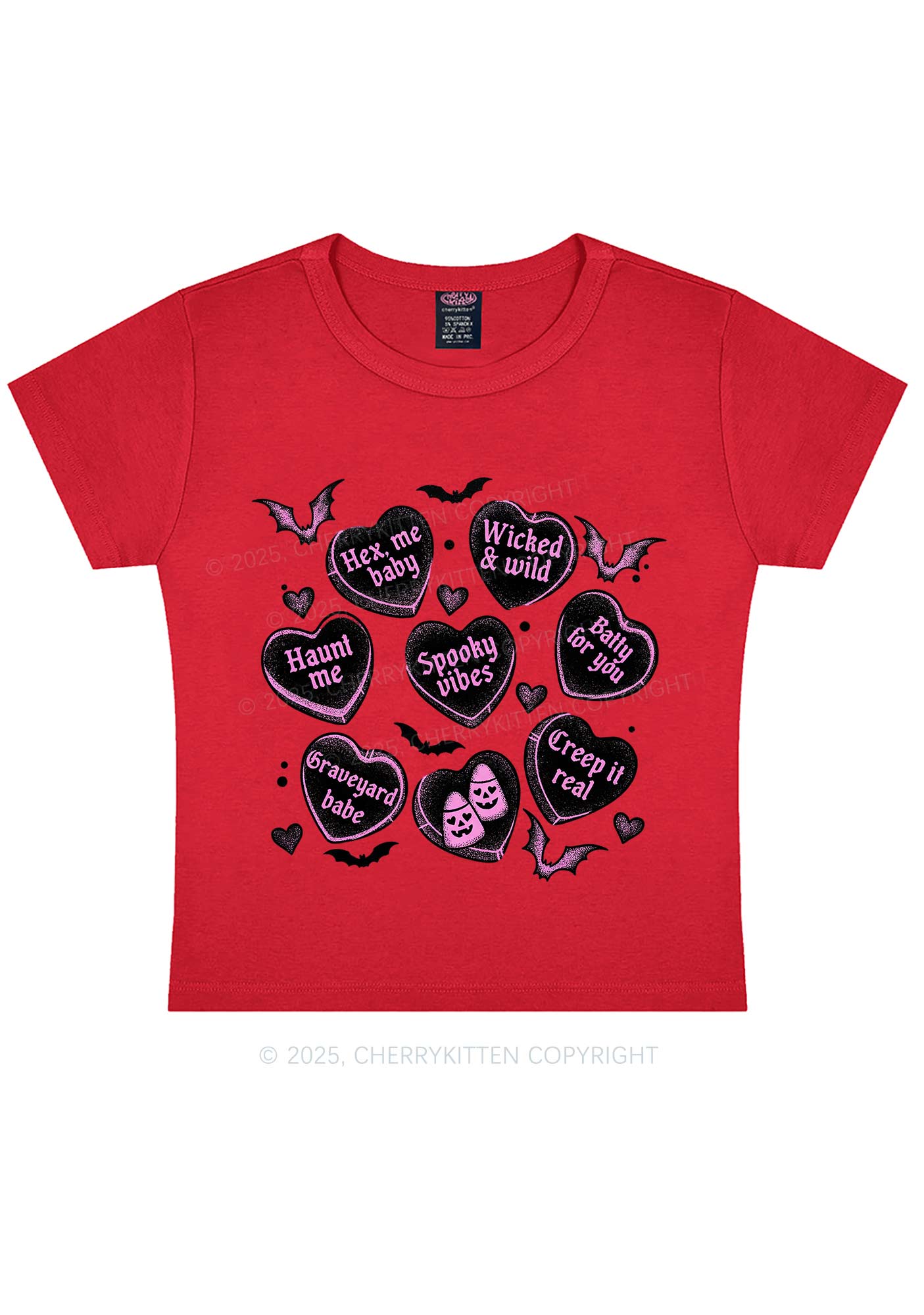 Spooky Candy Heart Valentine's Day Y2K Baby Tee Cherrykitten