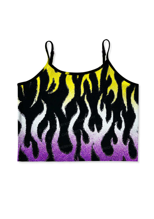 Nonbinary Flame Pride Y2K Print Cami Crop Top Cherrykitten