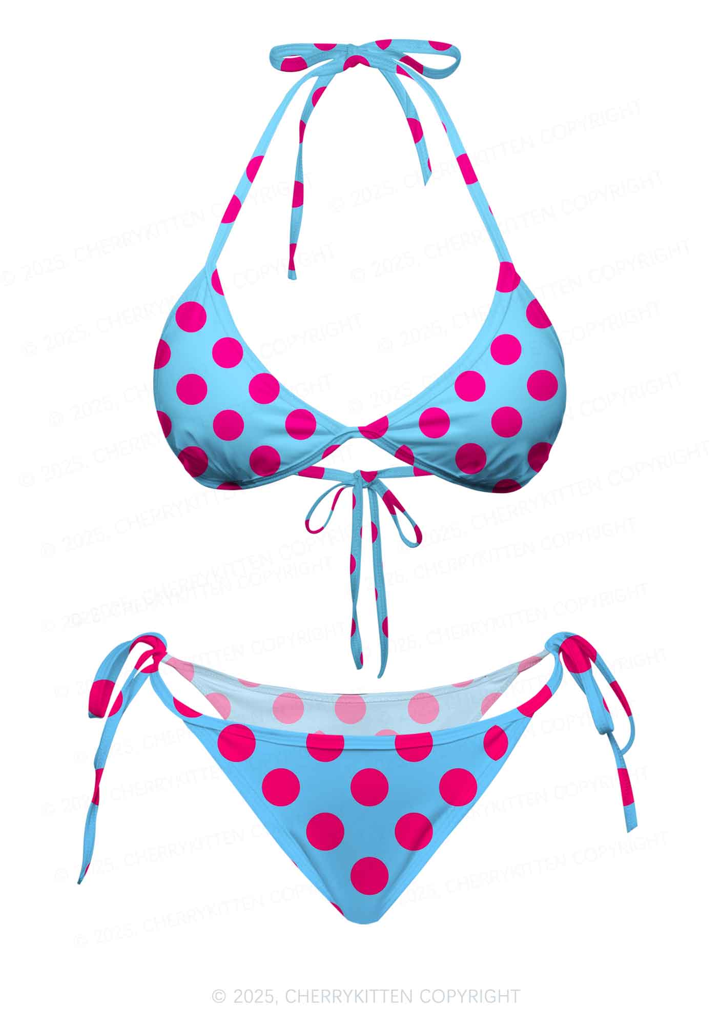 Pink Dots On Blue Y2K Print Bikini Set Cherrykitten
