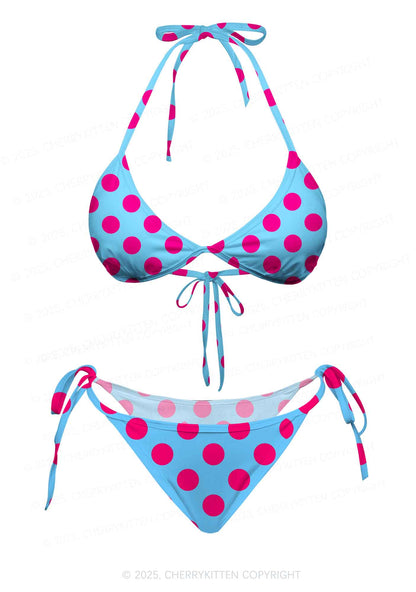 Pink Dots On Blue Y2K Print Bikini Set Cherrykitten