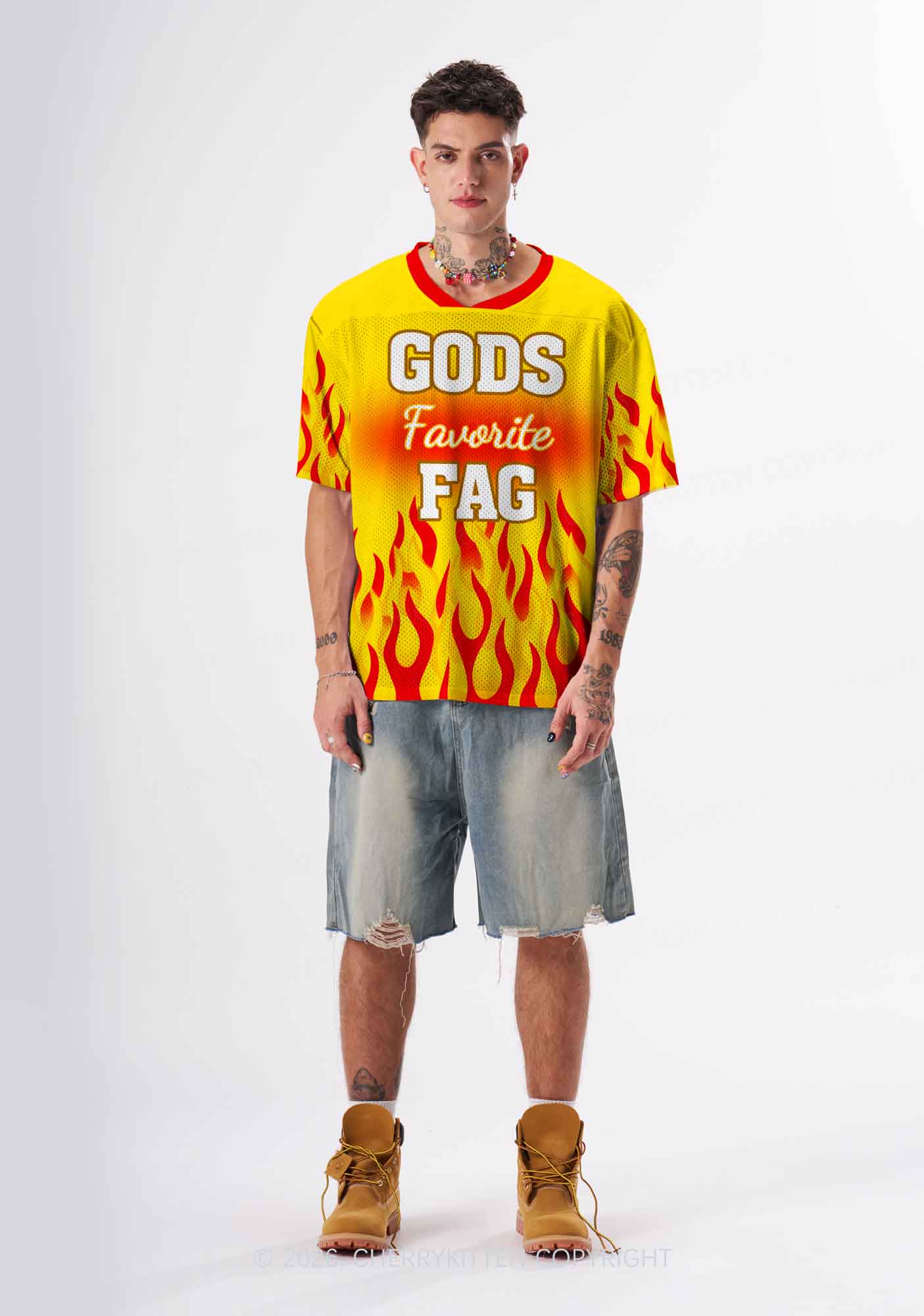 Yellow Gods Favorite Fag Pride Y2K Sport Jersey Shirts Cherrykitten
