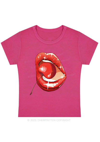 Curvy Red Cherry Lipstick Y2K Baby Tee Cherrykitten