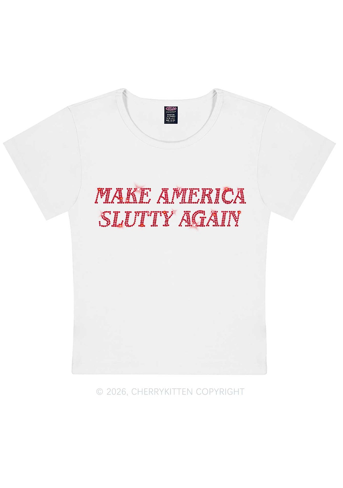 Rhinestone Make America Slxtty Y2K Baby Tee Cherrykitten