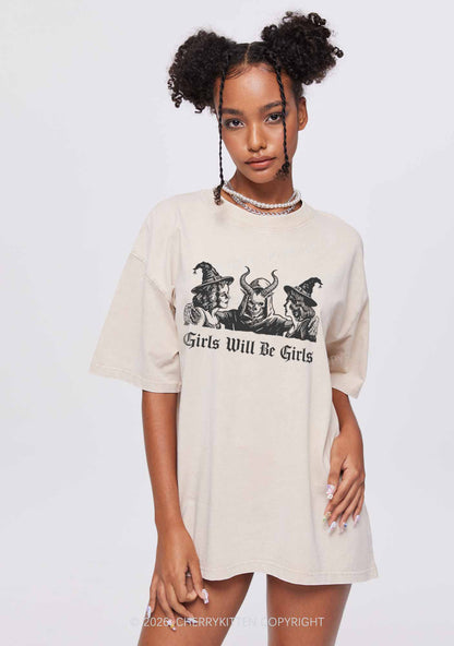 Halloween Witch Girl Y2K Shirts Washed Tee Cherrykitten