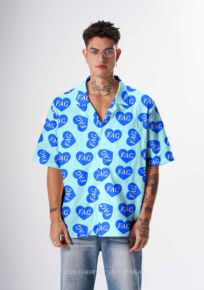 Blue Heart Fag Y2K Print Hawaiian Shirt Cherrykitten