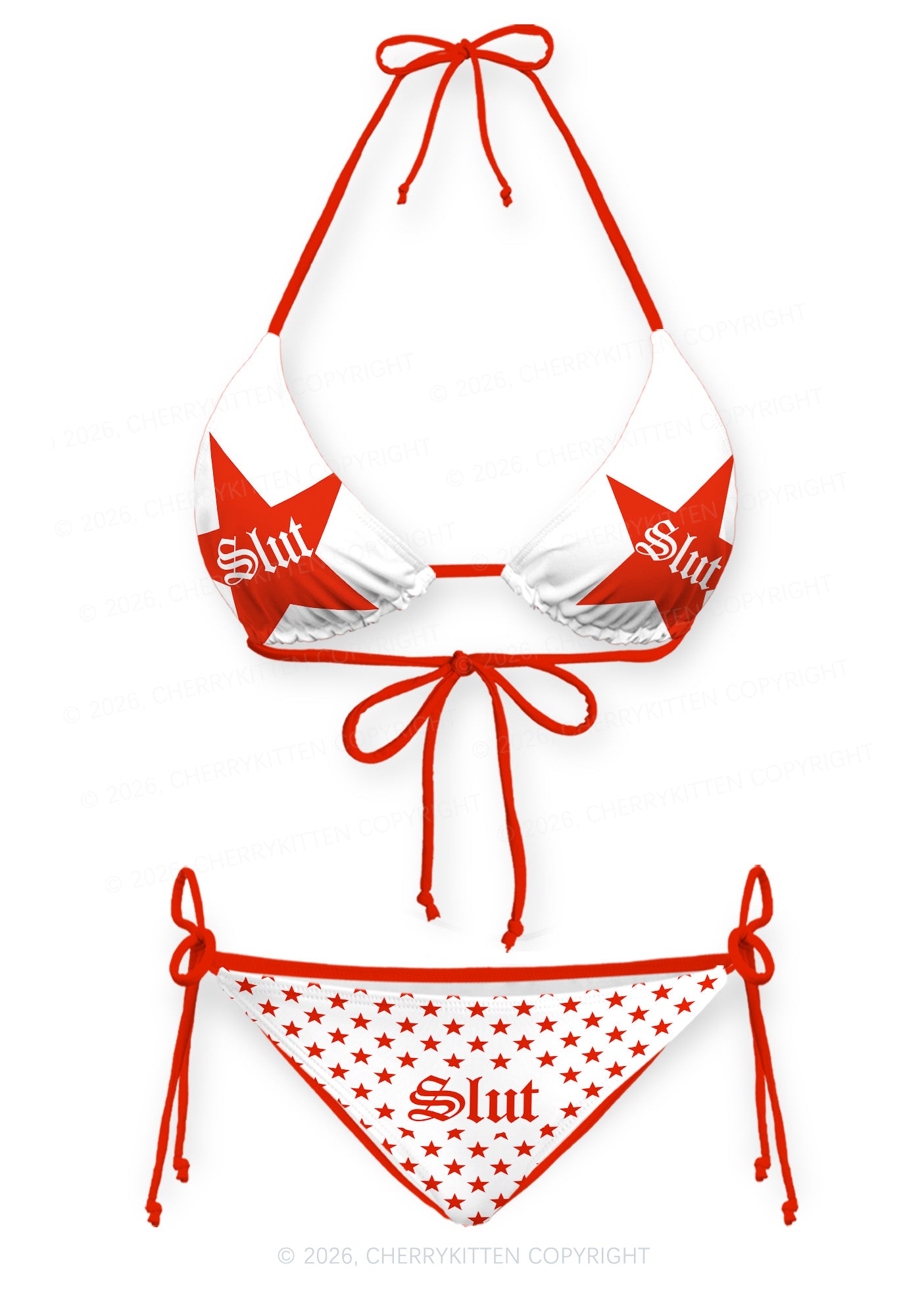 Red Star Slxt Y2K Print Bikini Set Cherrykitten