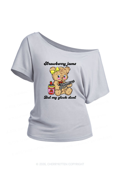 Strawberry Jams Bear Y2K Off Shoulder Tee Cherrykitten