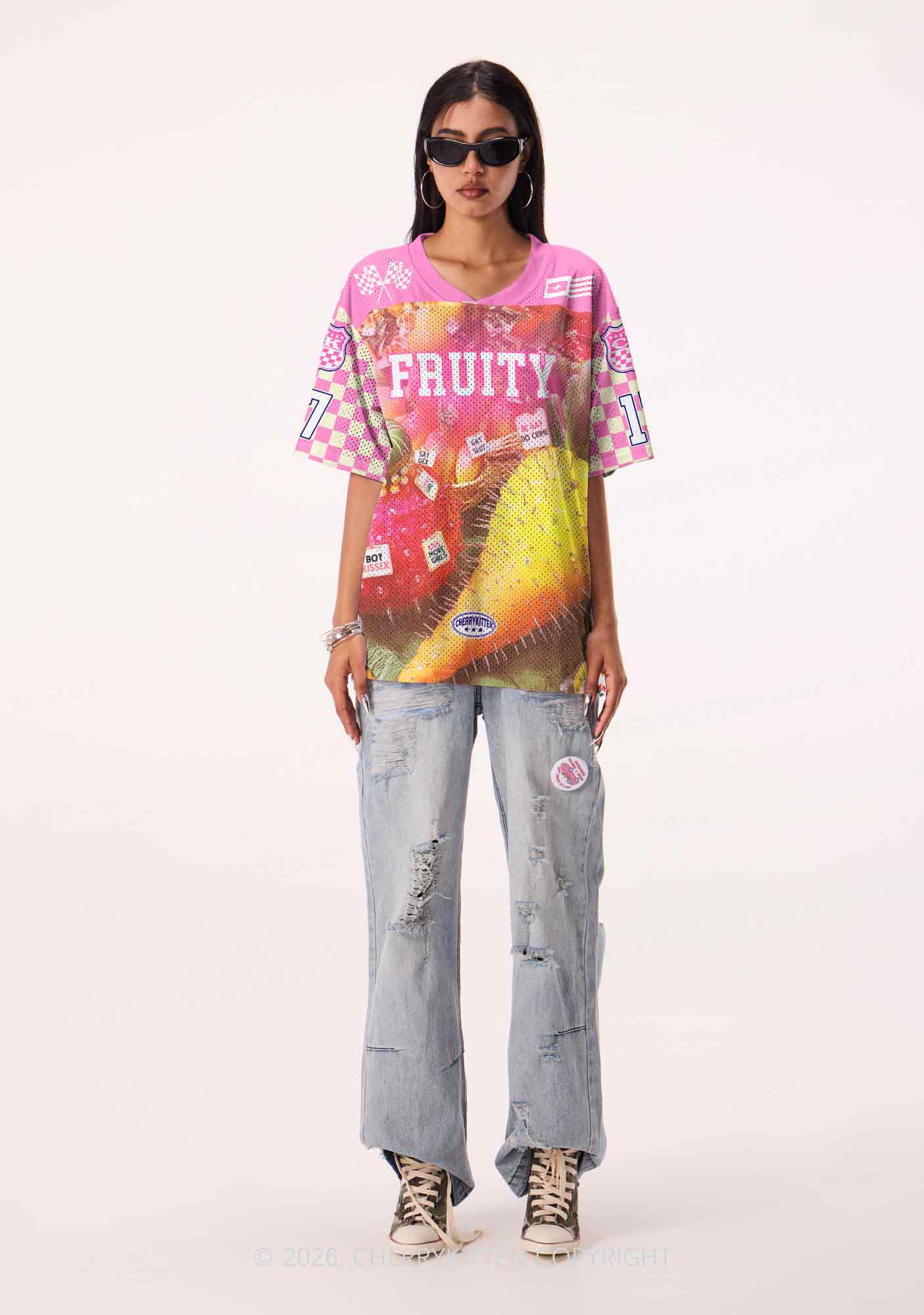 Pink Fruity Pride Y2K Sport Jersey Shirts Cherrykitten