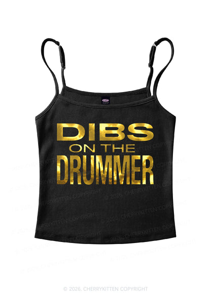 Dibs On The Drummer Silver Foil Printed Y2K Spaghetti Strap Cami Cherrykitten