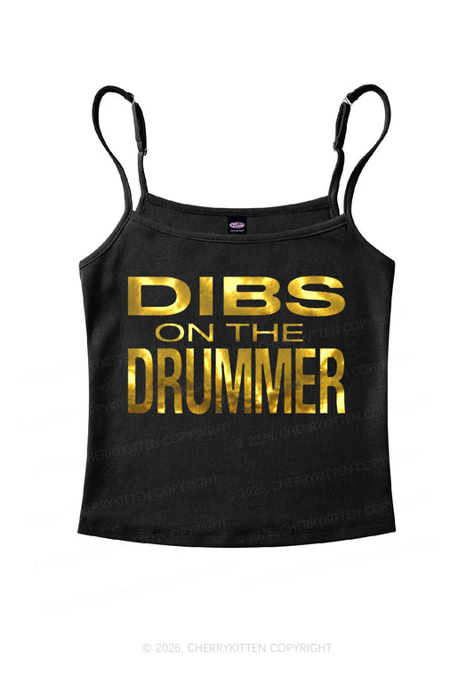 Dibs On The Drummer Silver Foil Printed Y2K Spaghetti Strap Cami Cherrykitten