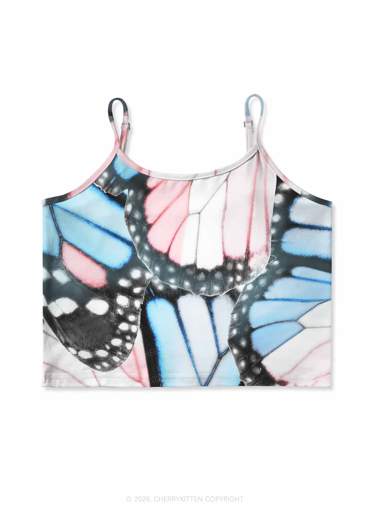 Trans Butterfly Wing Pride Y2K Print Cami Crop Top Cherrykitten