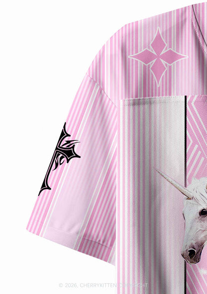 Pink Alpha Male Unicorn Pride Y2K Crop Sport Jersey Shirts Cherrykitten
