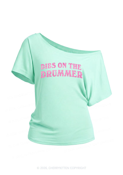 Glitter Dibs On The Drummer Y2K Off Shoulder Tee Cherrykitten