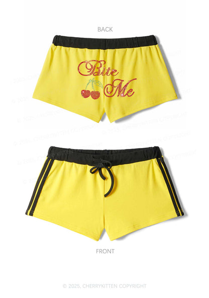 Rhinestone Red Cherry Bite Me Y2K Drawstring Mini Shorts Cherrykitten