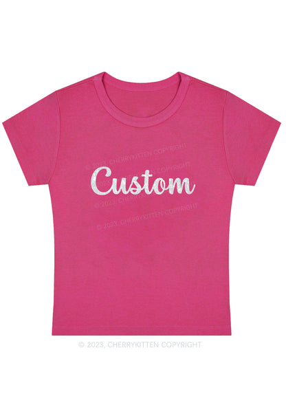 Custom Text Glitter Y2K Baby Tee Cherrykitten