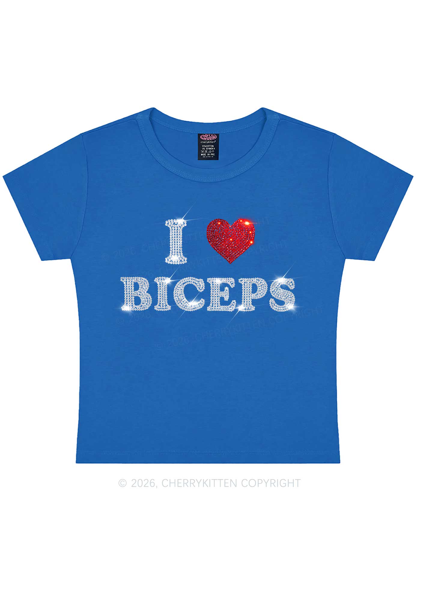 Rhinestone I Love Biceps Y2K Baby Tee Cherrykitten