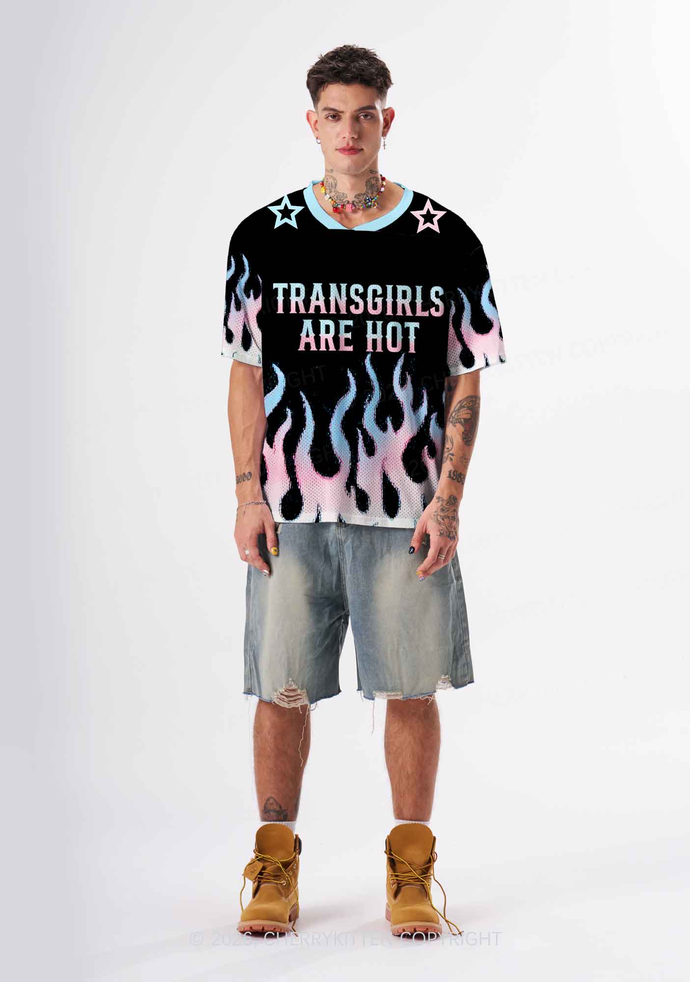 Transgirls Are Hot Flame Pride Y2K Sport Jersey Shirts Cherrykitten