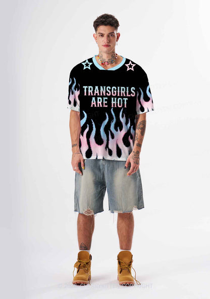 Transgirls Are Hot Flame Pride Y2K Sport Jersey Shirts Cherrykitten