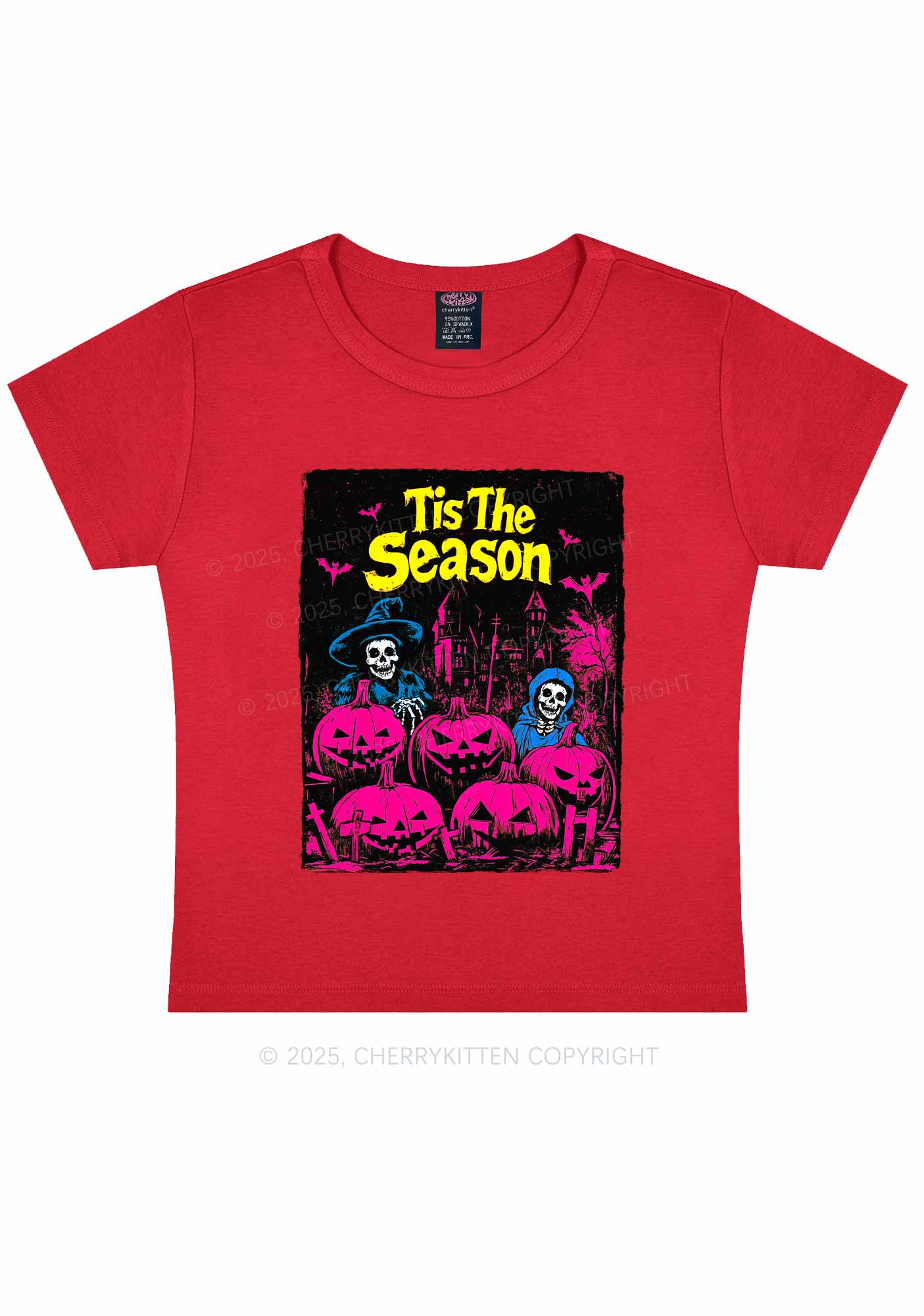 Halloween Tis The Season Skull Y2K Baby Tee Cherrykitten
