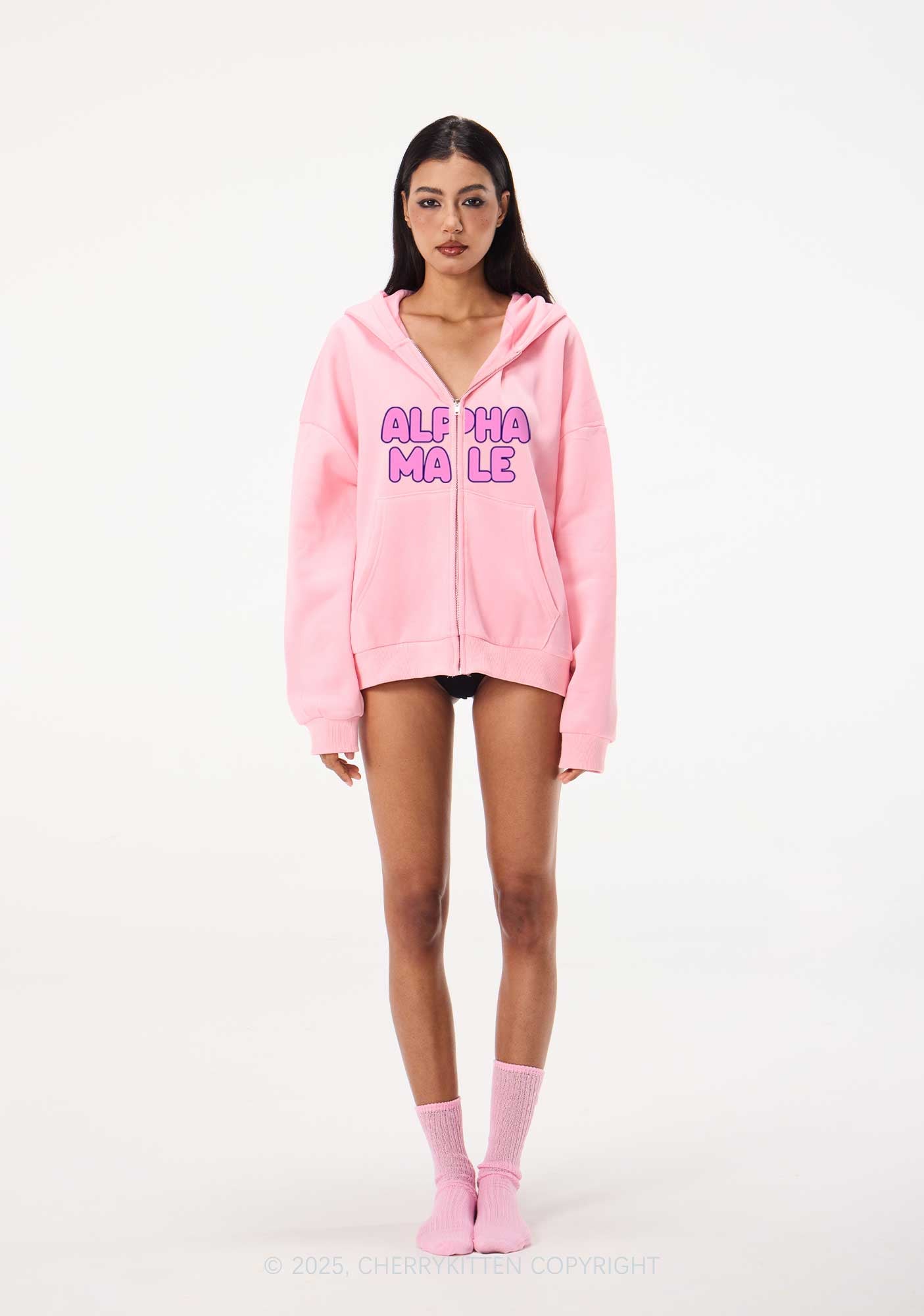 Rainbow Unicorn Alpha Male Y2K Bunny Ear Zip Hoodie Cherrykitten